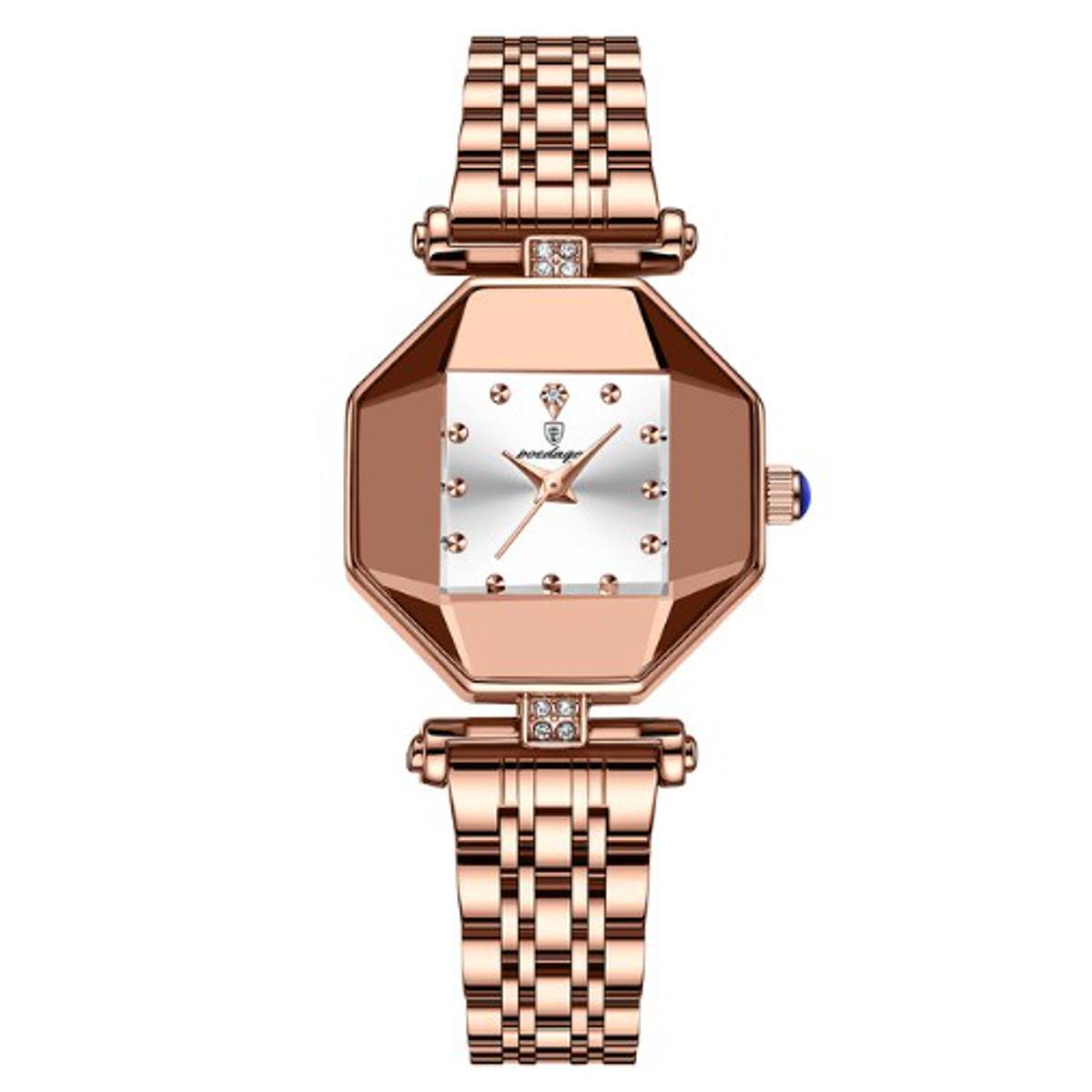 Picture of Poedagar PO368S RoseGold Stainless Steel Analog Wrist Watch For Women - White & RoseGold 