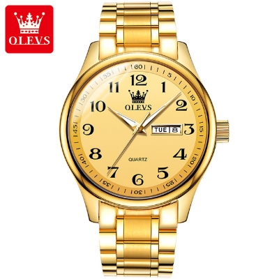 Picture of Olevs 5567 Golden Stainless Steel Analog Wrist Watch For Men
