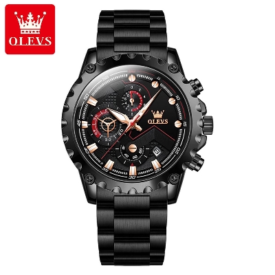 Picture of Olevs 2873 Black Stainless Steel Chronograph Wrist Watch For Men
