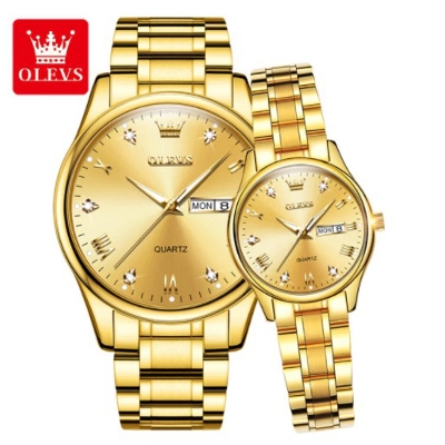Picture of OLEVS 5563 Golden Stainless Steel Analog Wrist Watch For Couple