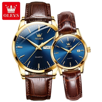Picture of OLEVS 6898C Brown PU Leather Analog Wrist Watch For Couple