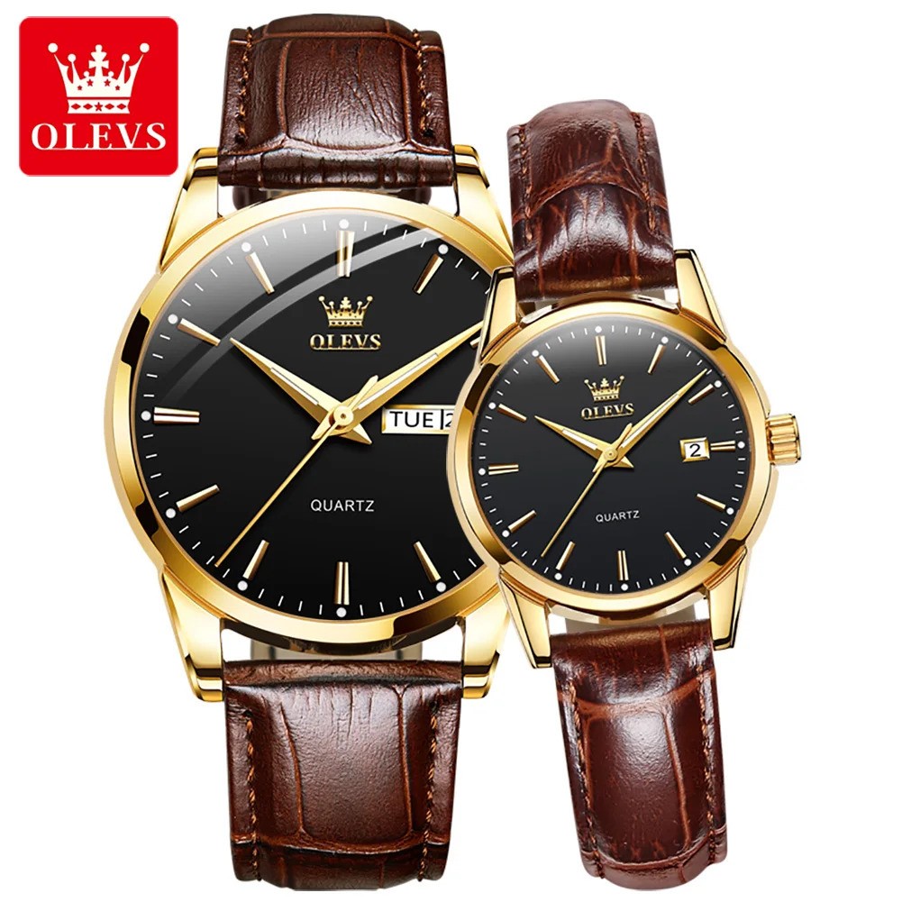 Picture of OLEVS 6898C Brown PU Leather Analog Wrist Watch For Couple