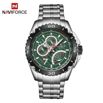 Picture of NAVIFORCE NF9183 Silver Stainless Steel Chronograph Watch For Men - Green & Silver
