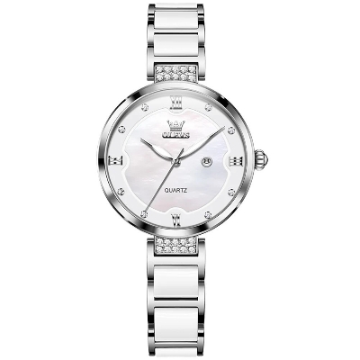 Picture of Olevs 5589  Silver Stainless Steel Ceramics Watchstrap Analoge Wrist Watch For Women