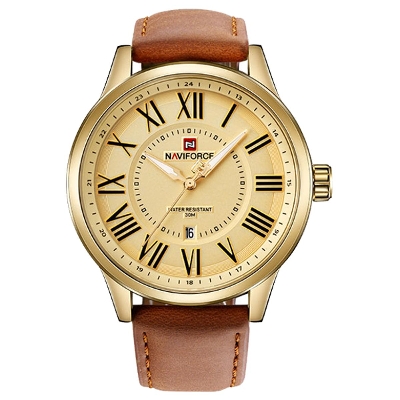 Picture of NAVIFORCE NF9126 Brown PU Leather Analog Watch for Men - Golden & Brown