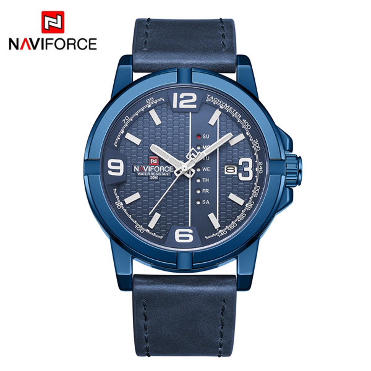 Picture of NAVIFORCE NF9177 Navy Blue PU Leather Analog Watch For Men - Royal Blue & Navy Blue