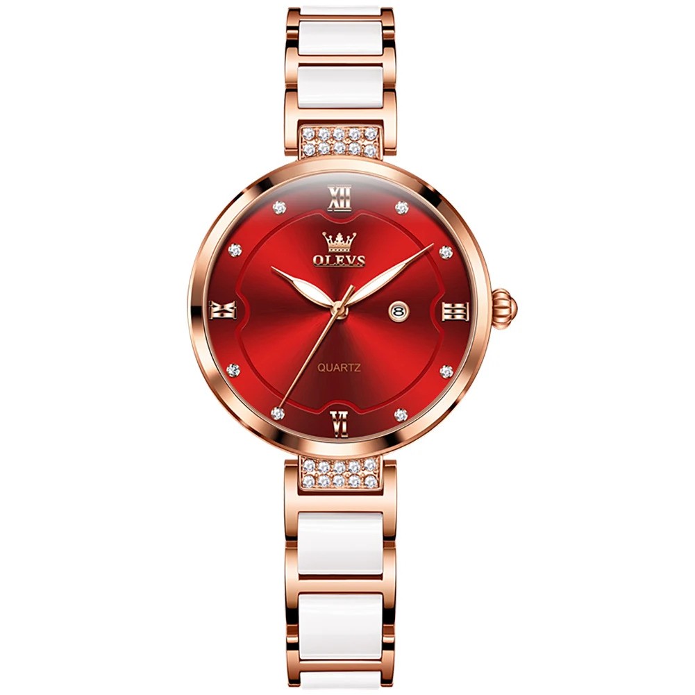 Picture of Olevs 5589  RoseGold Stainless Steel Ceramics Watchstrap Analoge Wrist Watch For Women