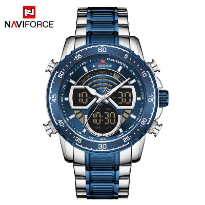 Picture of NAVIFORCE NF9189 Royal Blue And Silver Two-Tone Stainless Steel Dual Time Watch For Men - Royal Blue & Silver