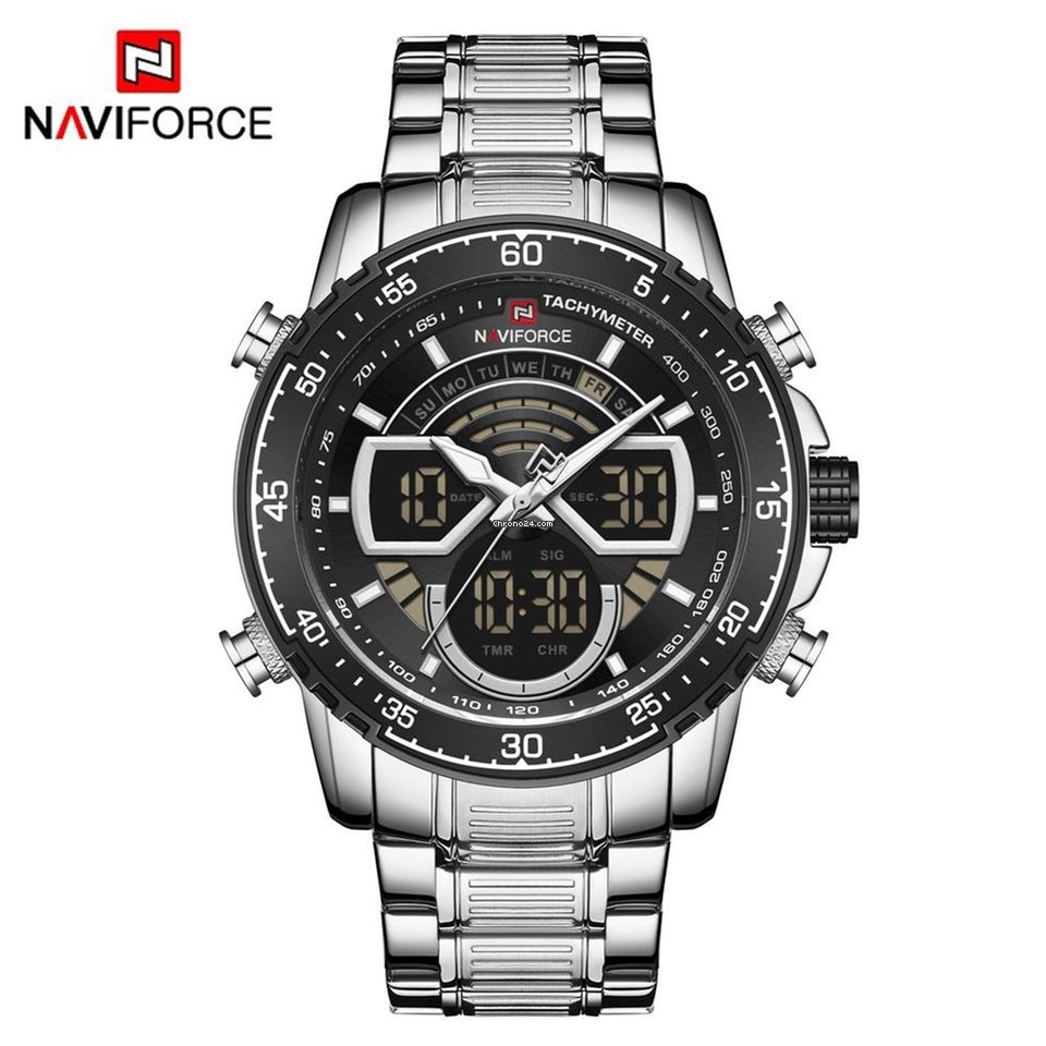 Picture of NAVIFORCE NF9189 Silver Stainless Steel Dual Time Watch For Men - Black & Silver