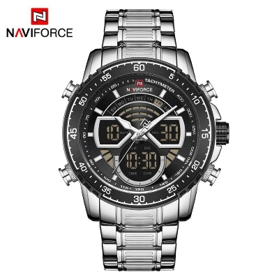 Picture of NAVIFORCE NF9189 Silver Stainless Steel Dual Time Watch For Men - Black & Silver