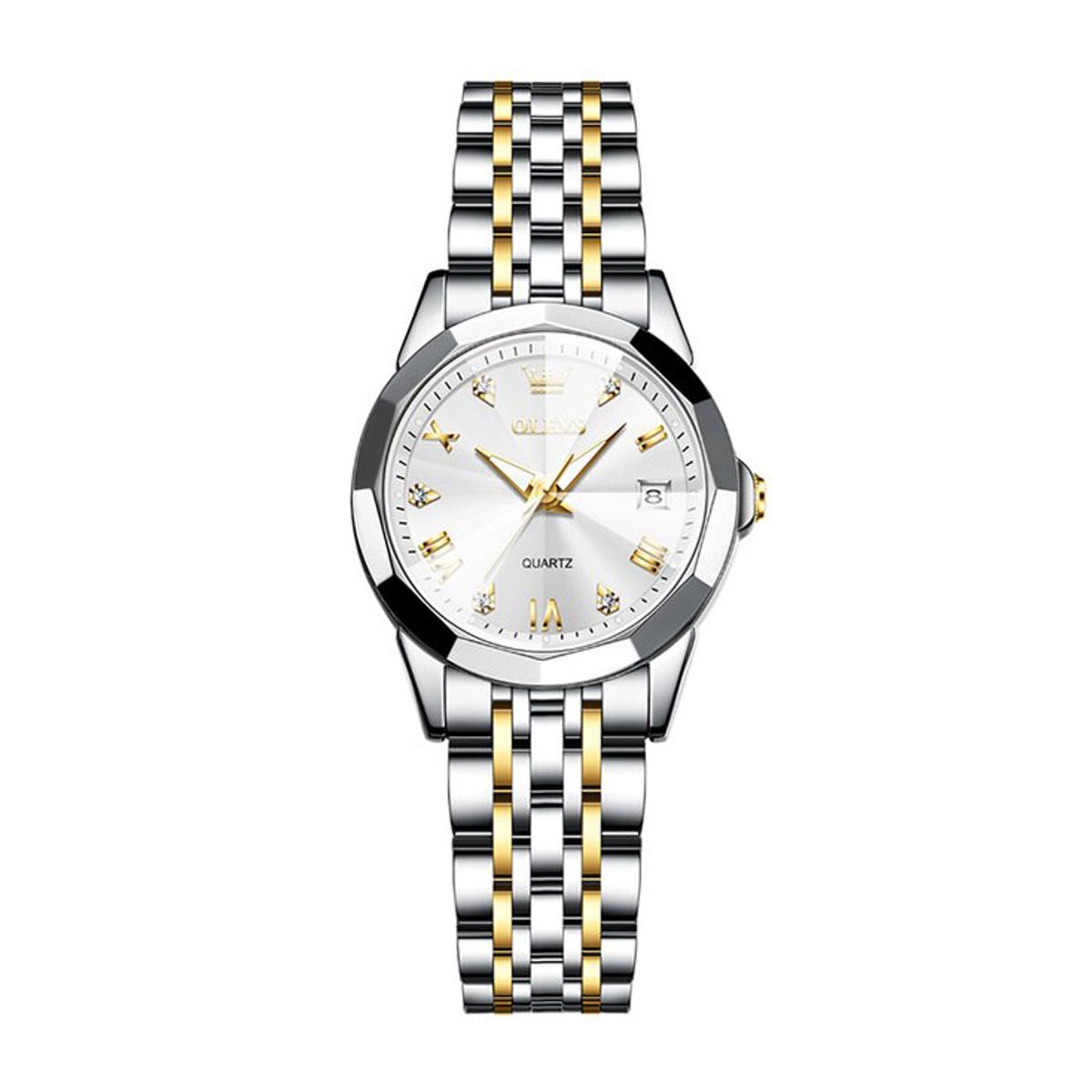 Picture of Olevs 9931 Silver Golden Two Tone Stainless Steel Analog Wrist Watch For Women