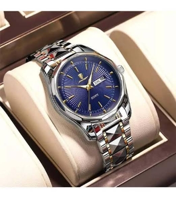 Picture of Poedagar PO987S Silver & Golden Stainless Steel Analog Wrist Watch For Men - RoyalBlue & Silver & Golden 
