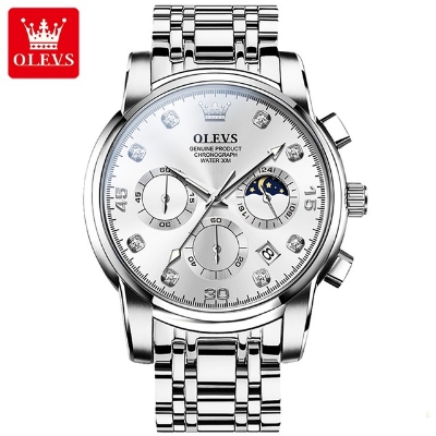 Picture of Olevs 2889S Silver Stainless Steel Chronograph Wrist Watch For Men