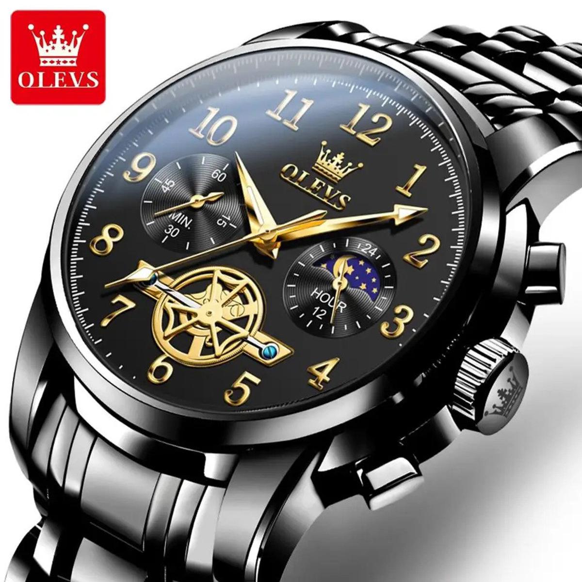 Picture of Olevs 2903 Black Stainless Steel Chronograph Wrist Watch For Men