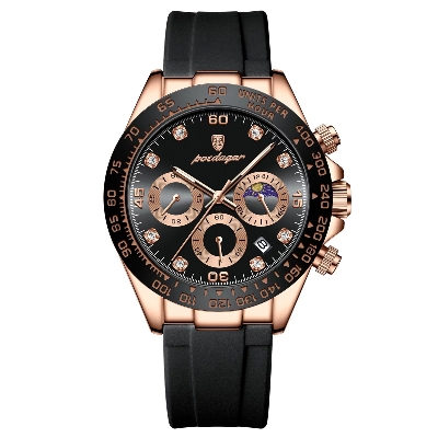 Picture of Poedagar PO629F Black TPU Rubber Chronograph Wrist Watch For Men - Black