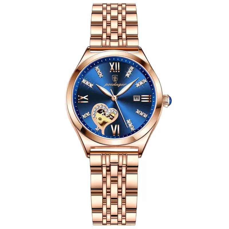 Picture of Poedagar PO320S RoseGold Stainless Steel Analog Wrist Watch For Women - RoyalBlue & RoseGold