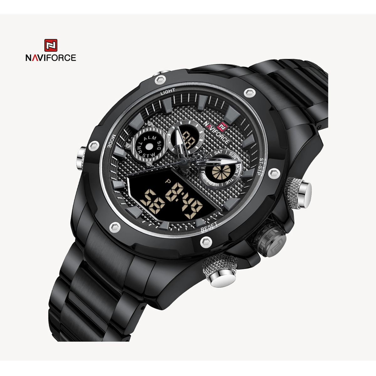 Picture of NAVIFORCE NF9217 Black Stainless Steel Dual Time Watch For Men - Gray & Black