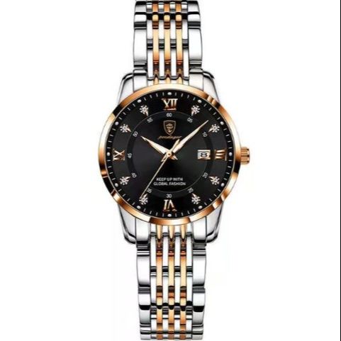Picture of Poedagar PO836L Silver & RoseGold Two Tone Stainless Steel Analog Wrist Watch For Women - Black & Silver & RoseGold 