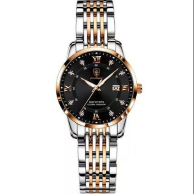 Picture of Poedagar PO836L Silver & RoseGold Two Tone Stainless Steel Analog Wrist Watch For Women - Black & Silver & RoseGold 