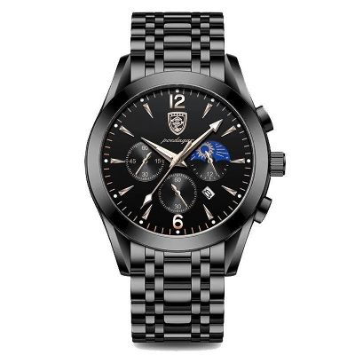 Picture of Poedagar PO806S Black Stainless Steel Chronograph Wrist Watch For Men - Black 
