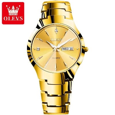 Picture of Olevs 8697 Golden Tungsten Steel Analoge Wrist Watch For Men