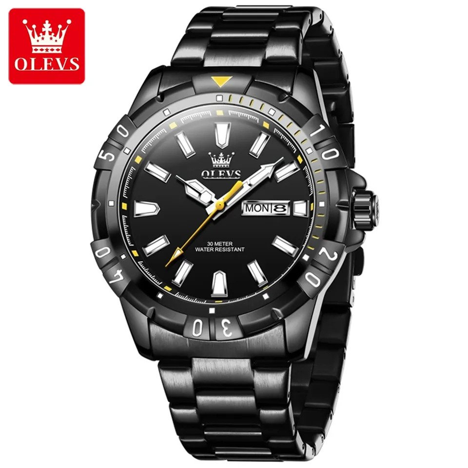 Picture of Olevs 5560 Black Stainless Steel Analog Wrist Watch For Men
