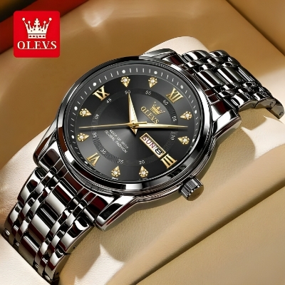 Picture of Olevs 5513 Black Stainless Steel Analog Wrist Watch For Men