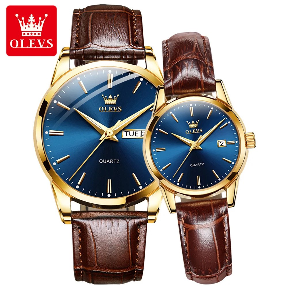 Picture of OLEVS 6898C Brown PU Leather Analog Wrist Watch For Couple