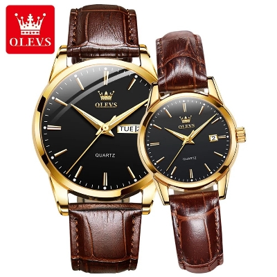 Picture of OLEVS 6898C Brown PU Leather Analog Wrist Watch For Couple