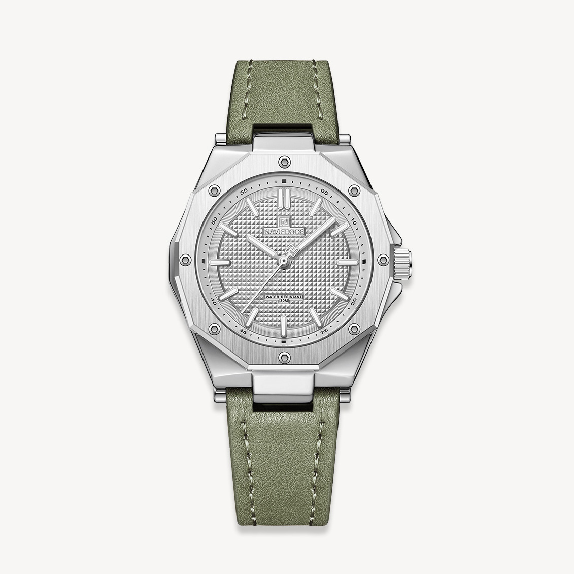 Picture of NAVIFORCE NF5026 Green PU Leather Analog Watch For Women - Silver & Green