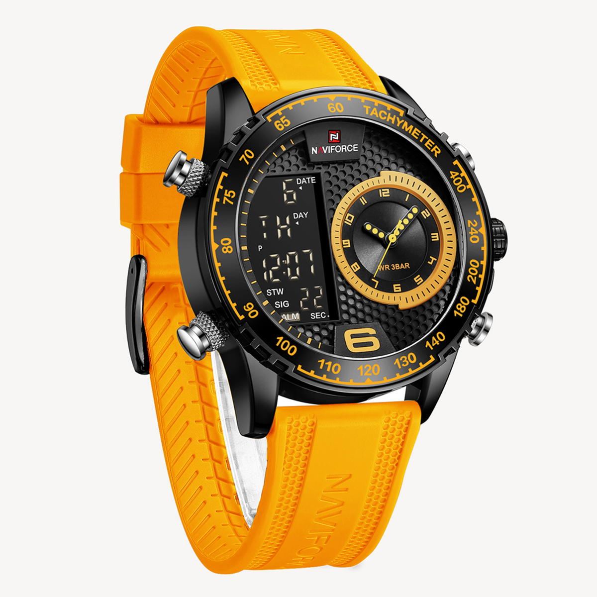 Picture of NAVIFORCE NF9199 Yellow TPU Leather Dual Time Watch For Men - Black & Yellow