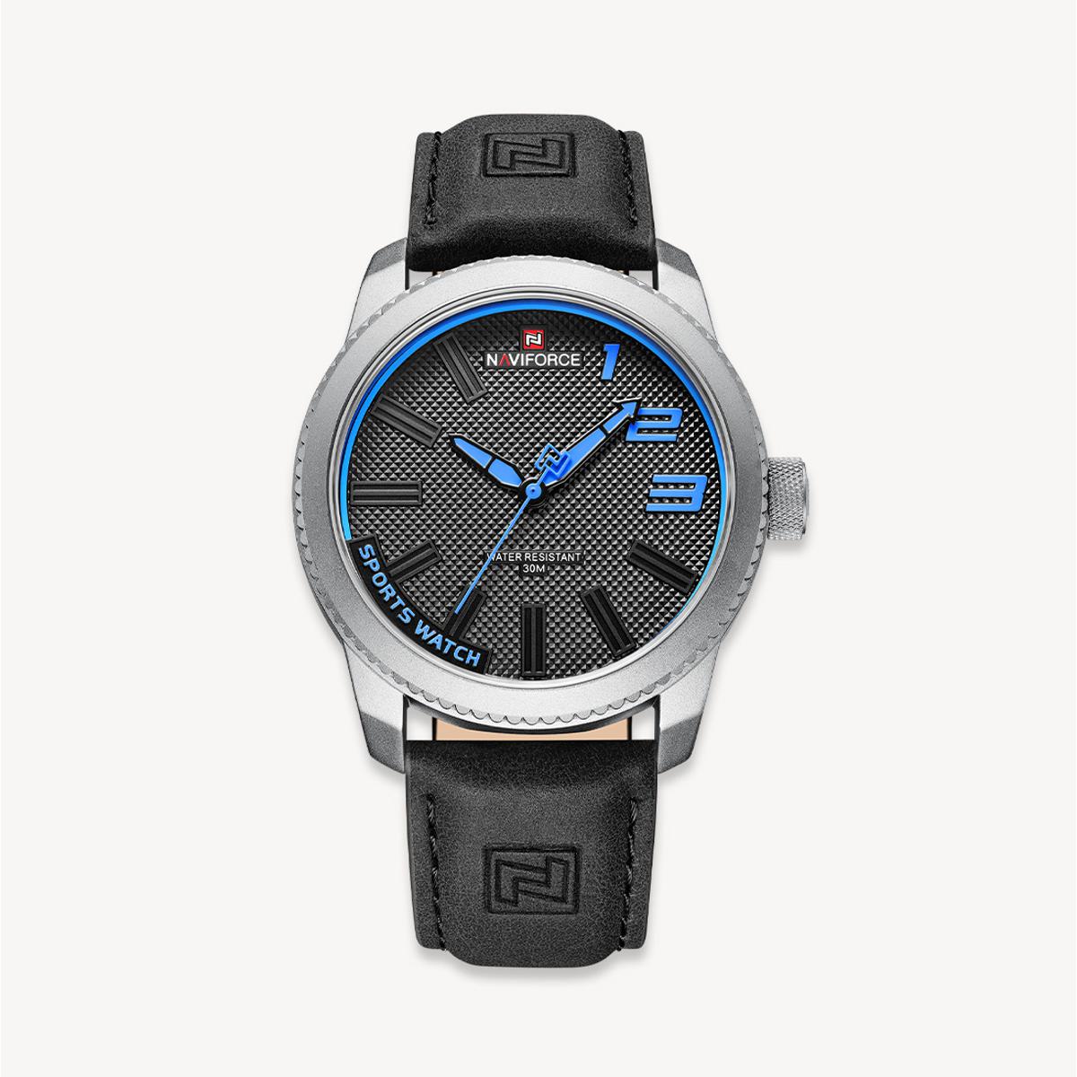 Picture of NAVIFORCE NF9202L Black PU Leather Analog Watch For Men - Silver & Black