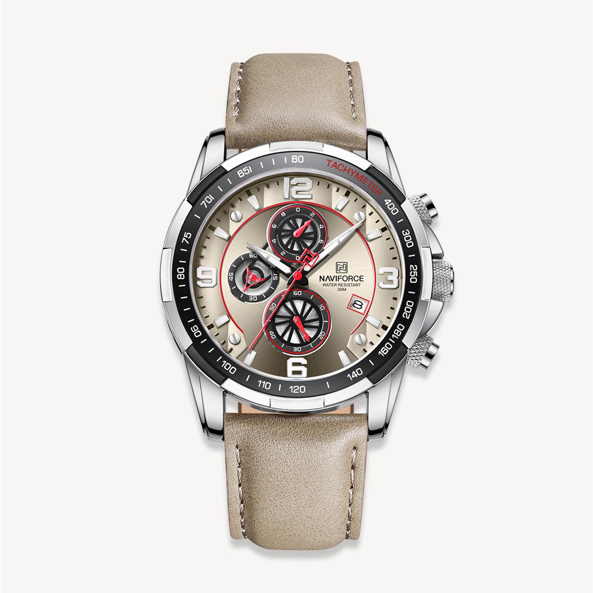 Picture of NAVIFORCE NF8020 Gray PU Leather Chronograph Watch For Men - Silver & Gray