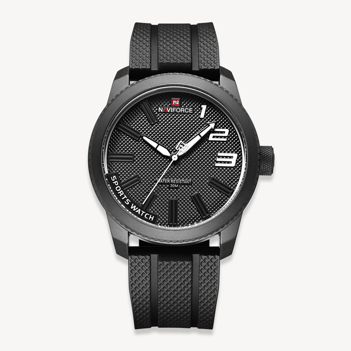 Picture of NAVIFORCE NF9202 Black TPU Leather Analog Watch For Men - White & Black