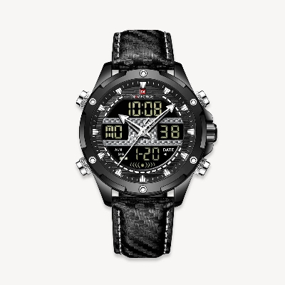 Picture of NAVIFORCE NF9194 Black PU Leather Dual Time Watch For Men - White & Black