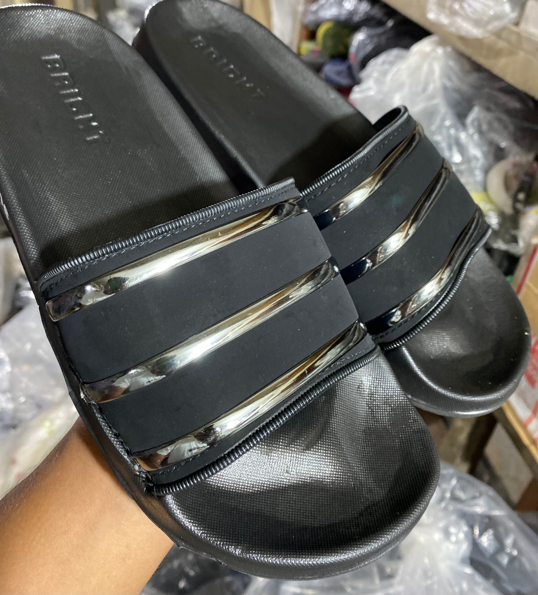 Picture of New Super Trendy Shiny Three Stripes Flip-Flops Aqua Slides Slippers for Men