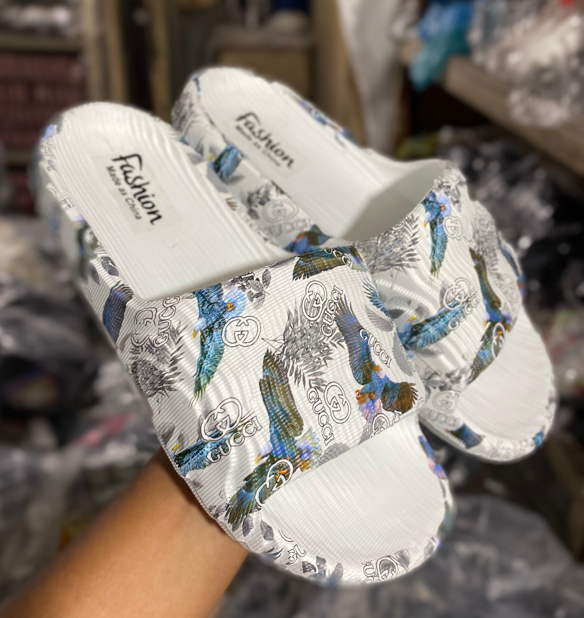 Picture of Mens New Super Trendy Non-Removable Sticker Printed Textured Slip-on Slides Slipper Sandals