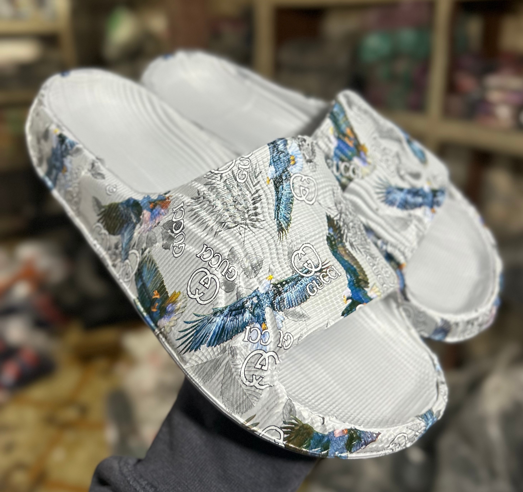 Picture of Mens New Super Trendy Artwork Fashionable Non-Removable Sticker Printed Textured Slip-on Slides Slipper Sandals