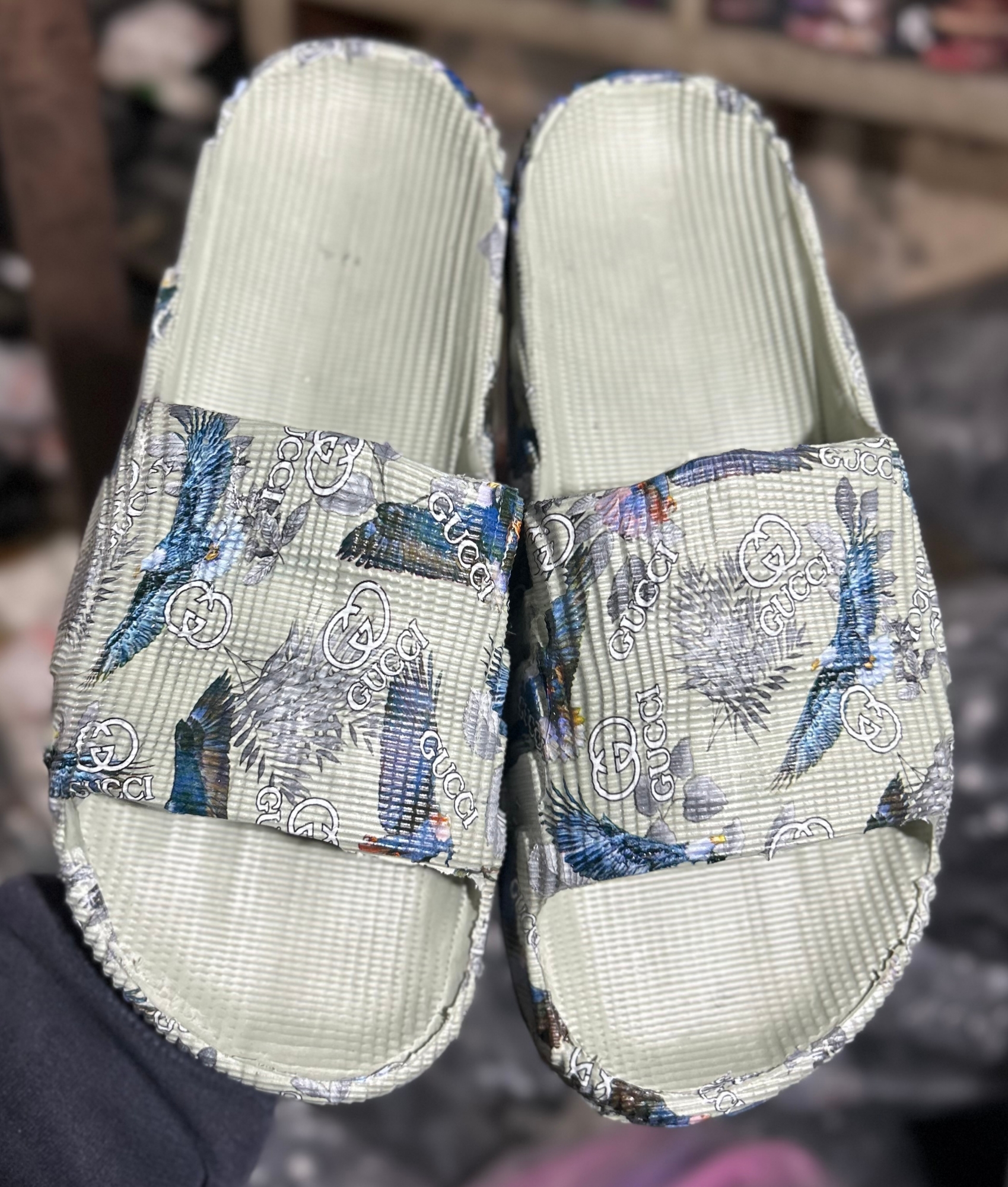 Picture of Mens New Super Trendy Artwork Fashionable Non-Removable Sticker Printed Textured Slip-on Slides Slipper Sandals