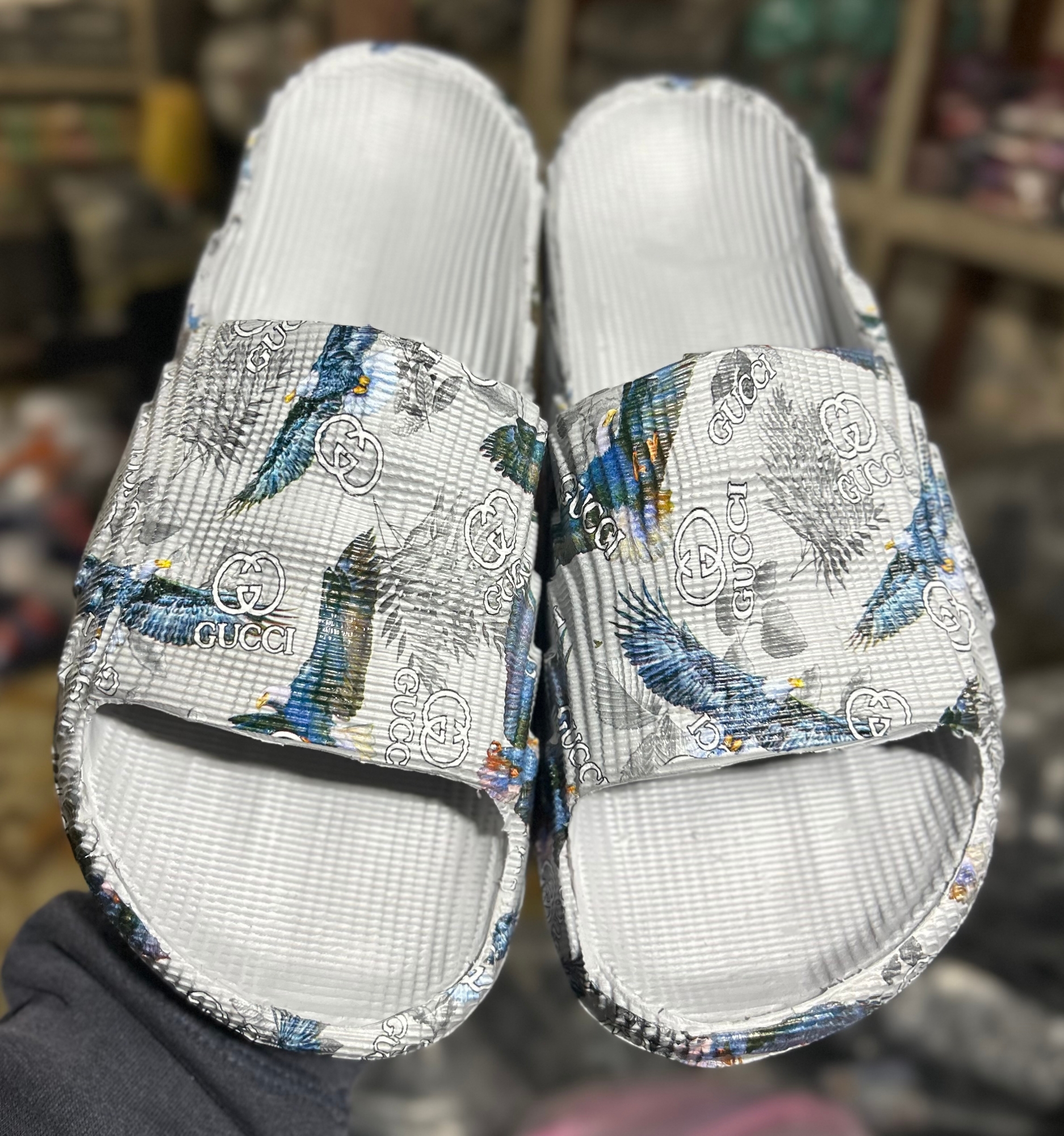 Picture of Mens New Super Trendy Artwork Fashionable Non-Removable Sticker Printed Textured Slip-on Slides Slipper Sandals