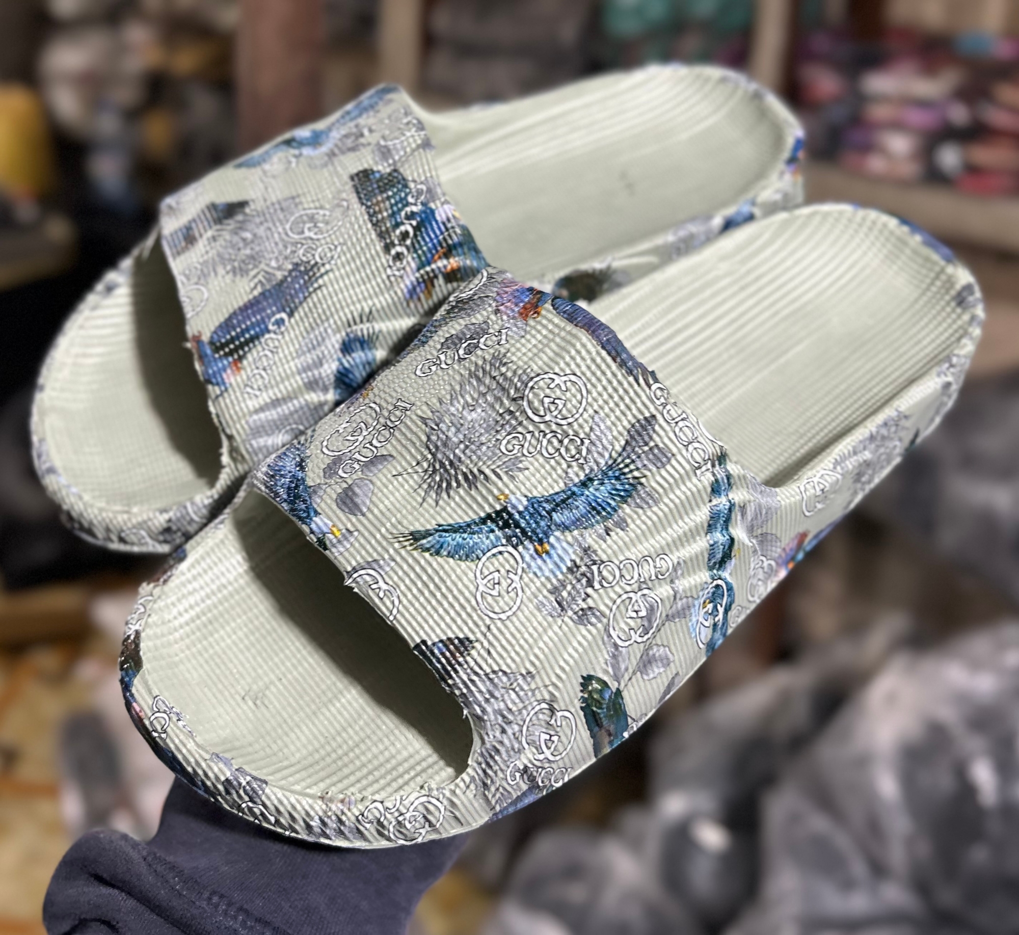 Picture of Mens New Super Trendy Artwork Fashionable Non-Removable Sticker Printed Textured Slip-on Slides Slipper Sandals