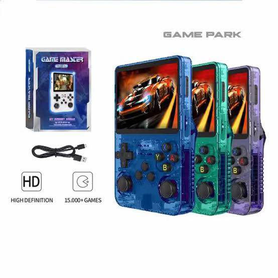 Picture of R36S Handheld Game Console 3.5-inch Retro Handheld Video Games Consoles Built-in Battery Portable Style Hand Held System Purple Transparent