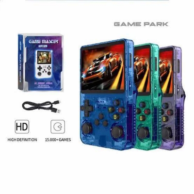 Picture of R36S Handheld Game Console 3.5-inch Retro Handheld Video Games Consoles Built-in Battery Portable Style Hand Held System Purple Transparent