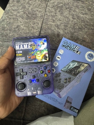 Picture of R36S Handheld Game Console 3.5-inch Retro Handheld Video Games Consoles Built-in Battery Portable Style Hand Held System Purple Transparent