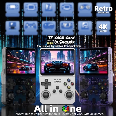 Picture of R36S Handheld Game Console 3.5-inch Retro Handheld Video Games Consoles Built-in Battery Portable Style Hand Held System Purple Transparent