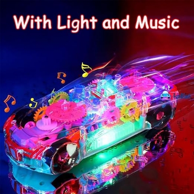 Picture of Concept Racing Car With 3D Flashing Led Lights&Music, Gear Display Transparent Car Toy For Kids, 360 Degree Rotating,