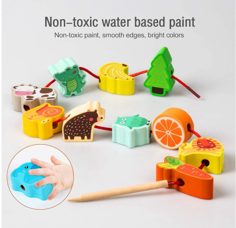 Picture of 50pcs baby wooden diy toy stringing threading wooden beads toy