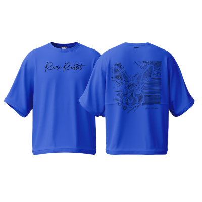 Picture of Avro Premium Men's Semi Drop Shoulder T shirt Royal Blue Color - Rare Rabbit - Cotton Fabric Soft & Comfortable - Tshirt For Men