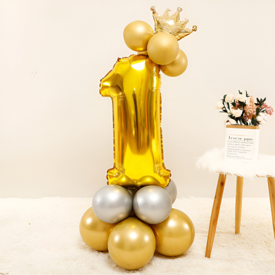 32” Number Foil Balloons with Mini Crown Topper – Ideal for Birthday, Wedding Anniversary & Party Decorations (12 Pcs Pack)