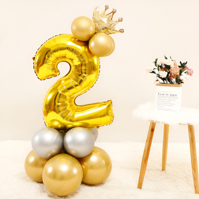32” Number Foil Balloons with Mini Crown Topper – Ideal for Birthday, Wedding Anniversary & Party Decorations (12 Pcs Pack)